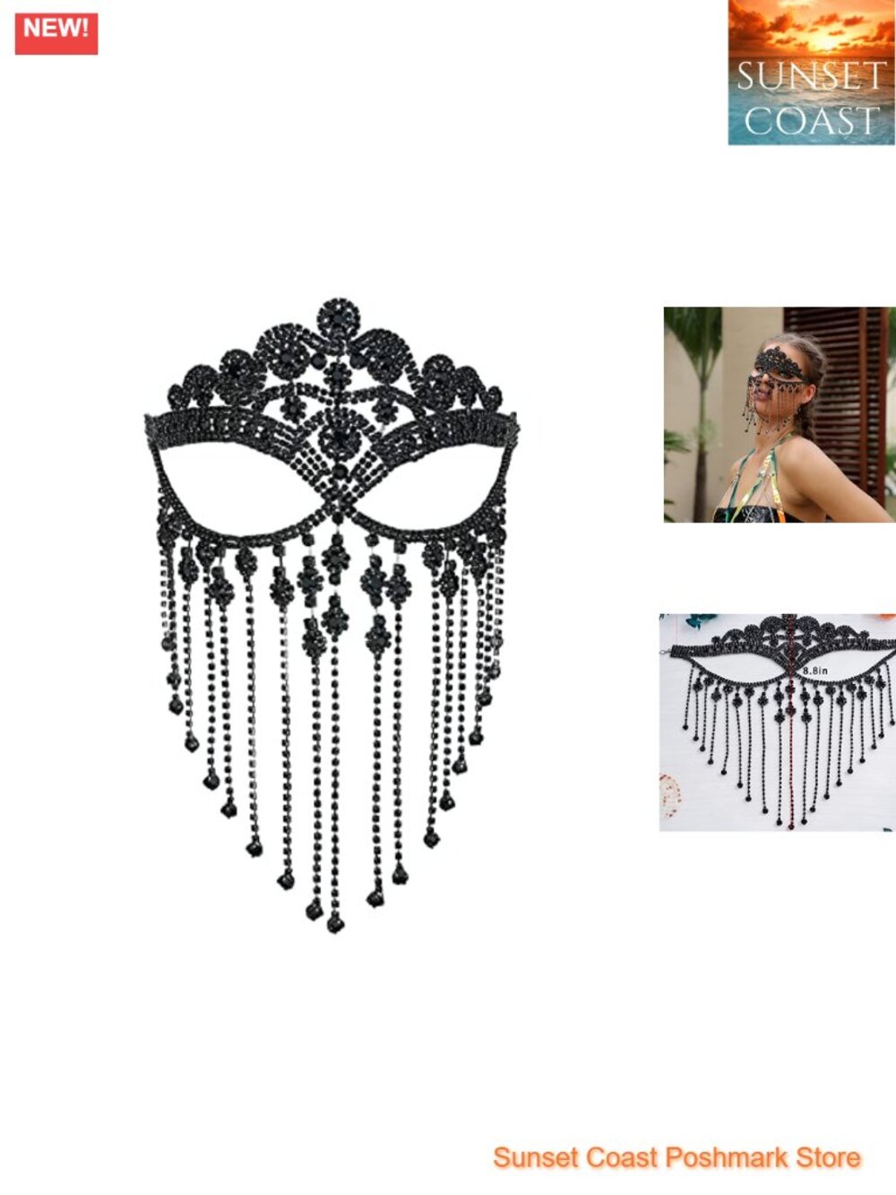 Tassel Mask Chain Fringe Masquerade Head Chain Rhinestone Face Jewelry